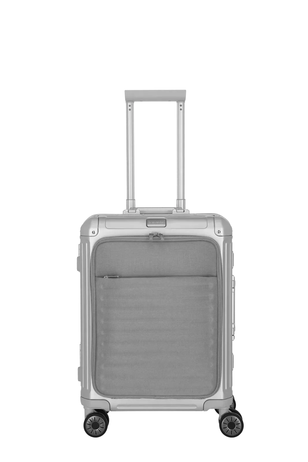 Travelite Next Aluminium Trolley 55cm + Vortasche silber 