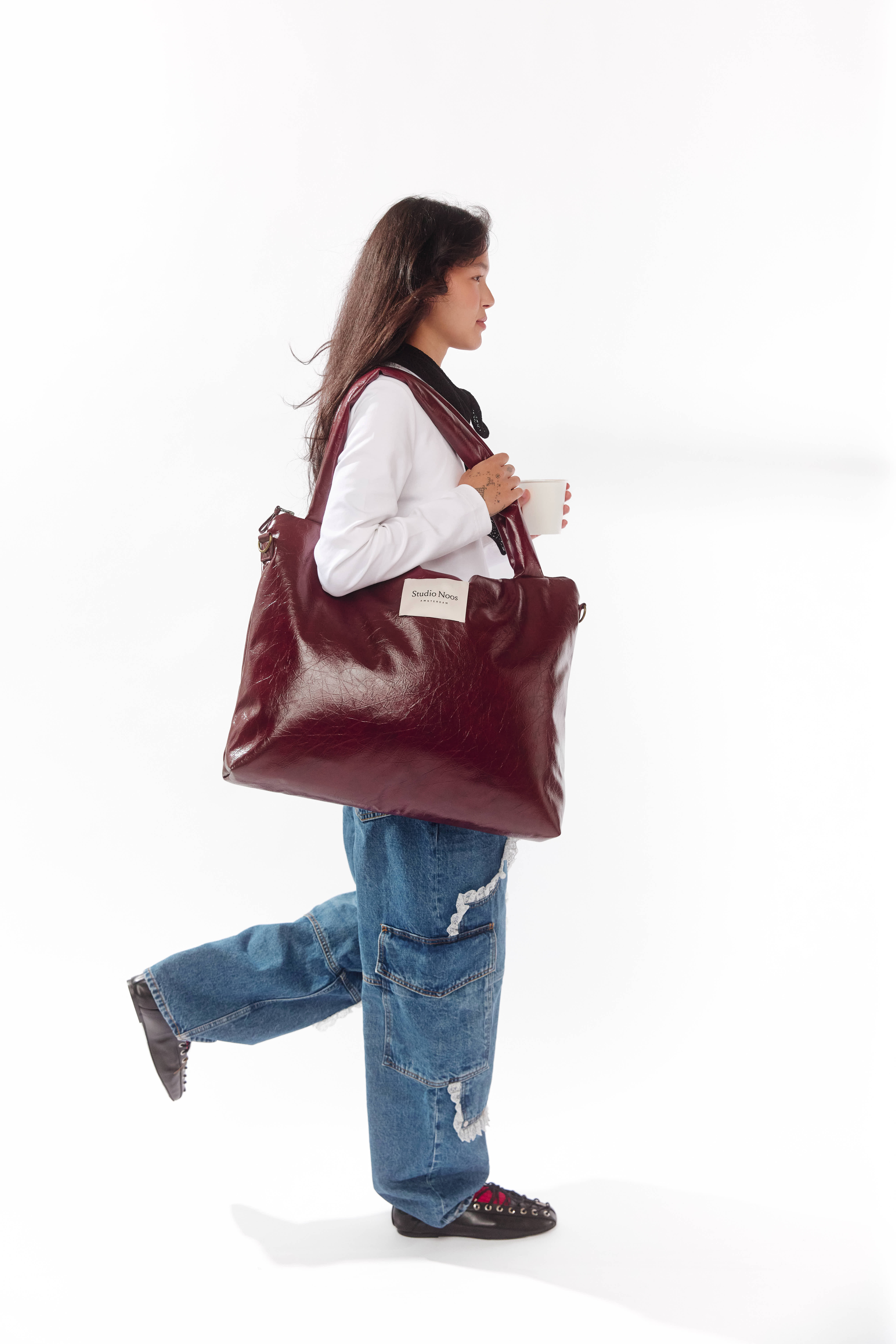 Studio Noos Vegan Leather Mom Bag Burgundy