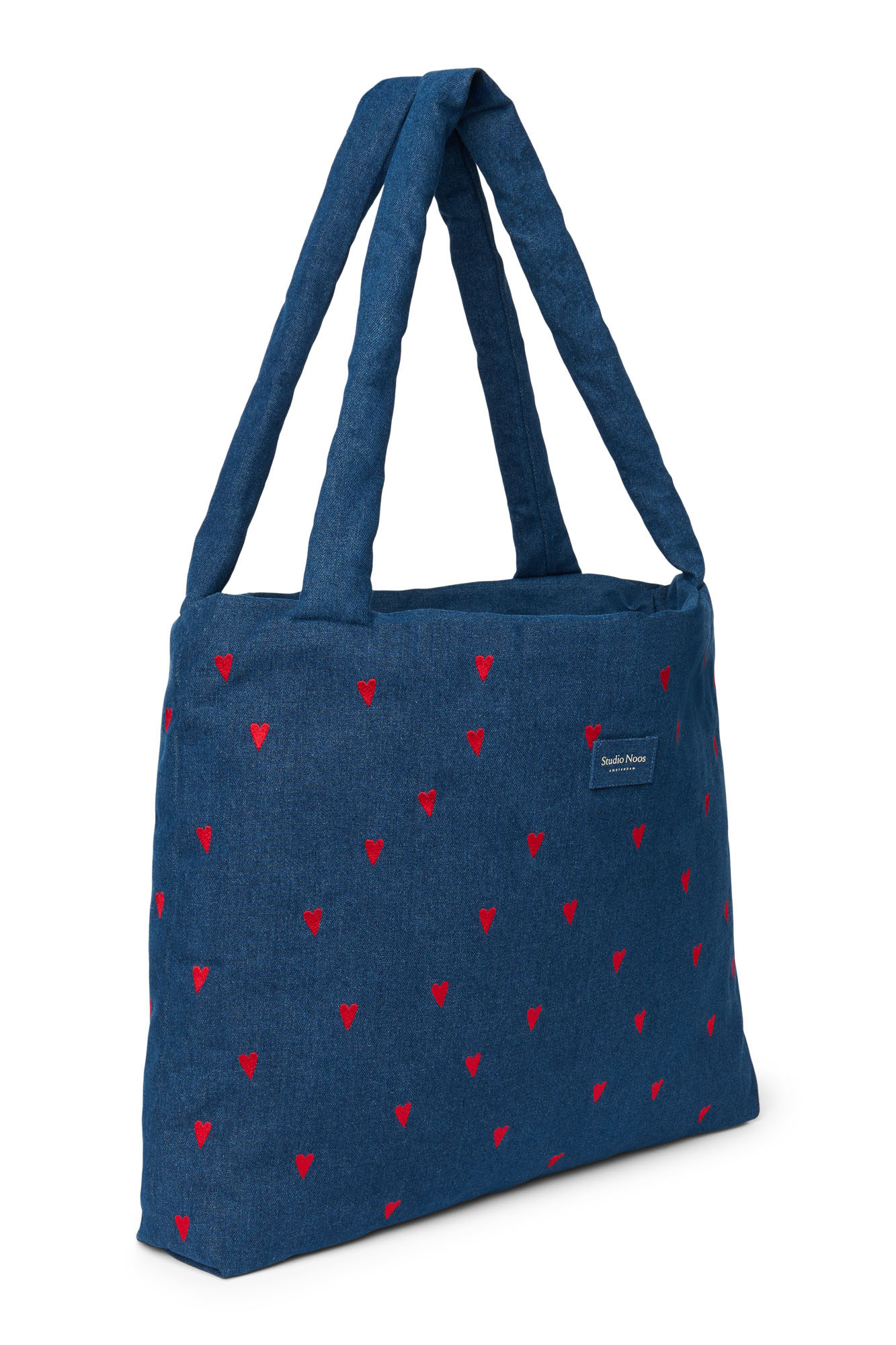 Studio Noos Denim Mom Bag Dark Blue Red Hearts