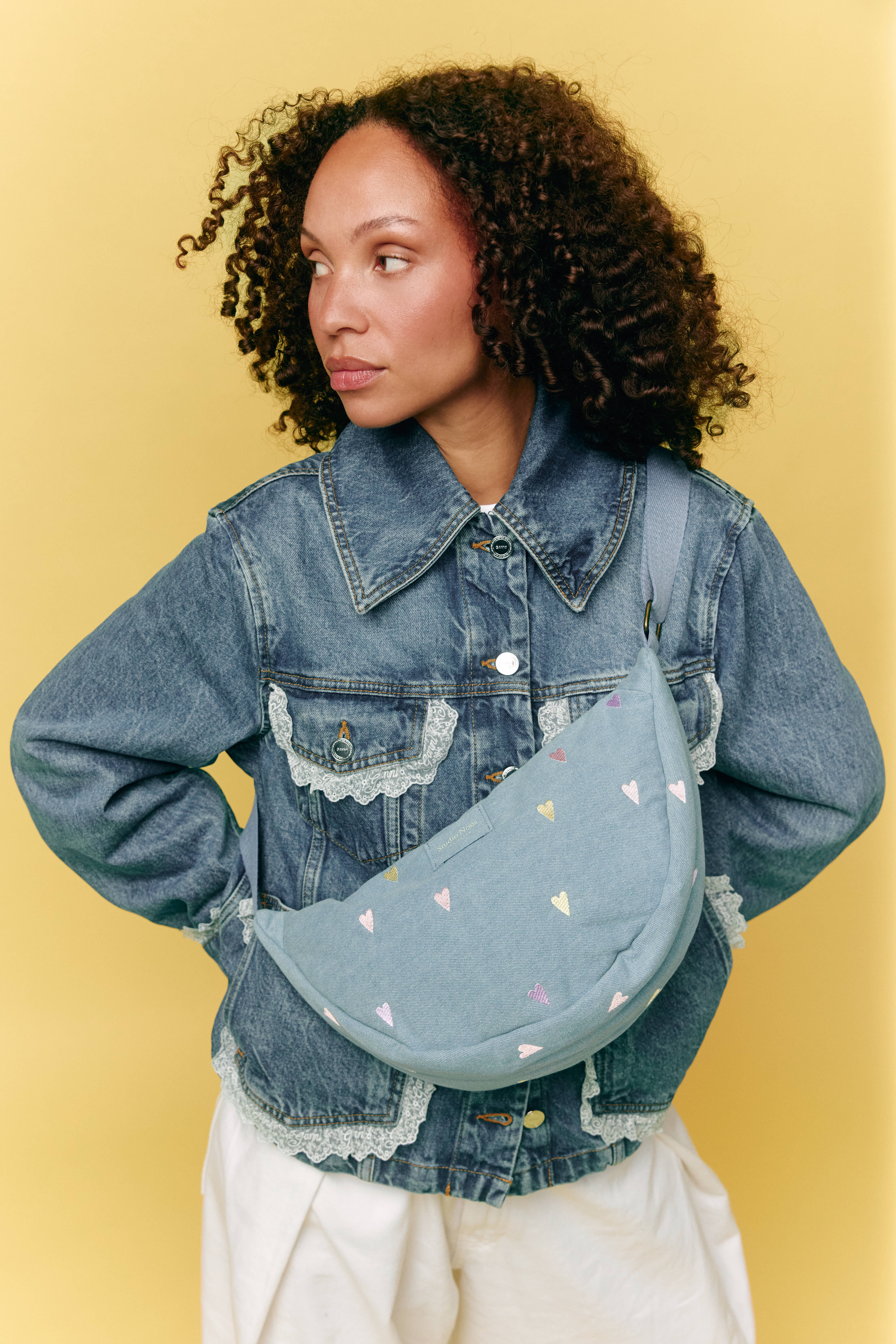 Studio Noos Denim Adult Fanny Pack Light Blue Hearts