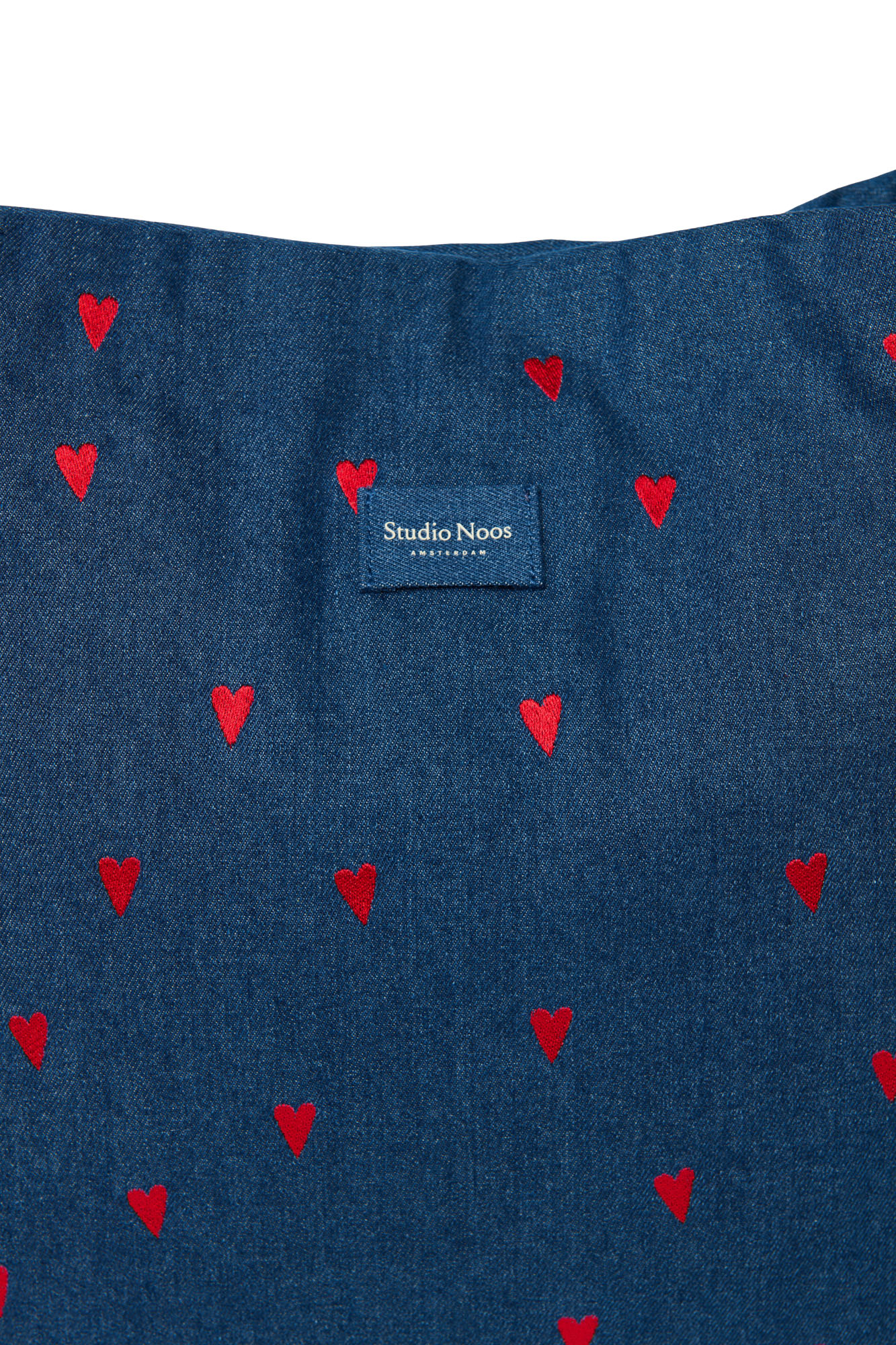 Studio Noos Denim Mom Bag Dark Blue Red Hearts