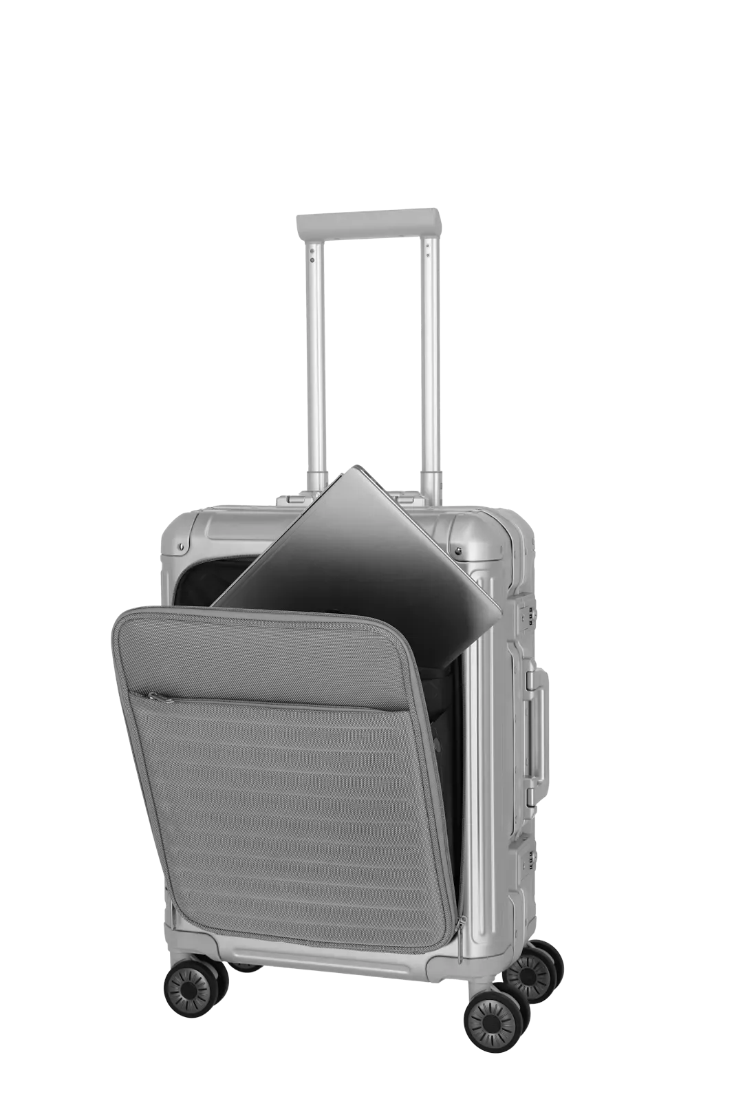 Travelite Next Aluminium Trolley 55cm + Vortasche silber 