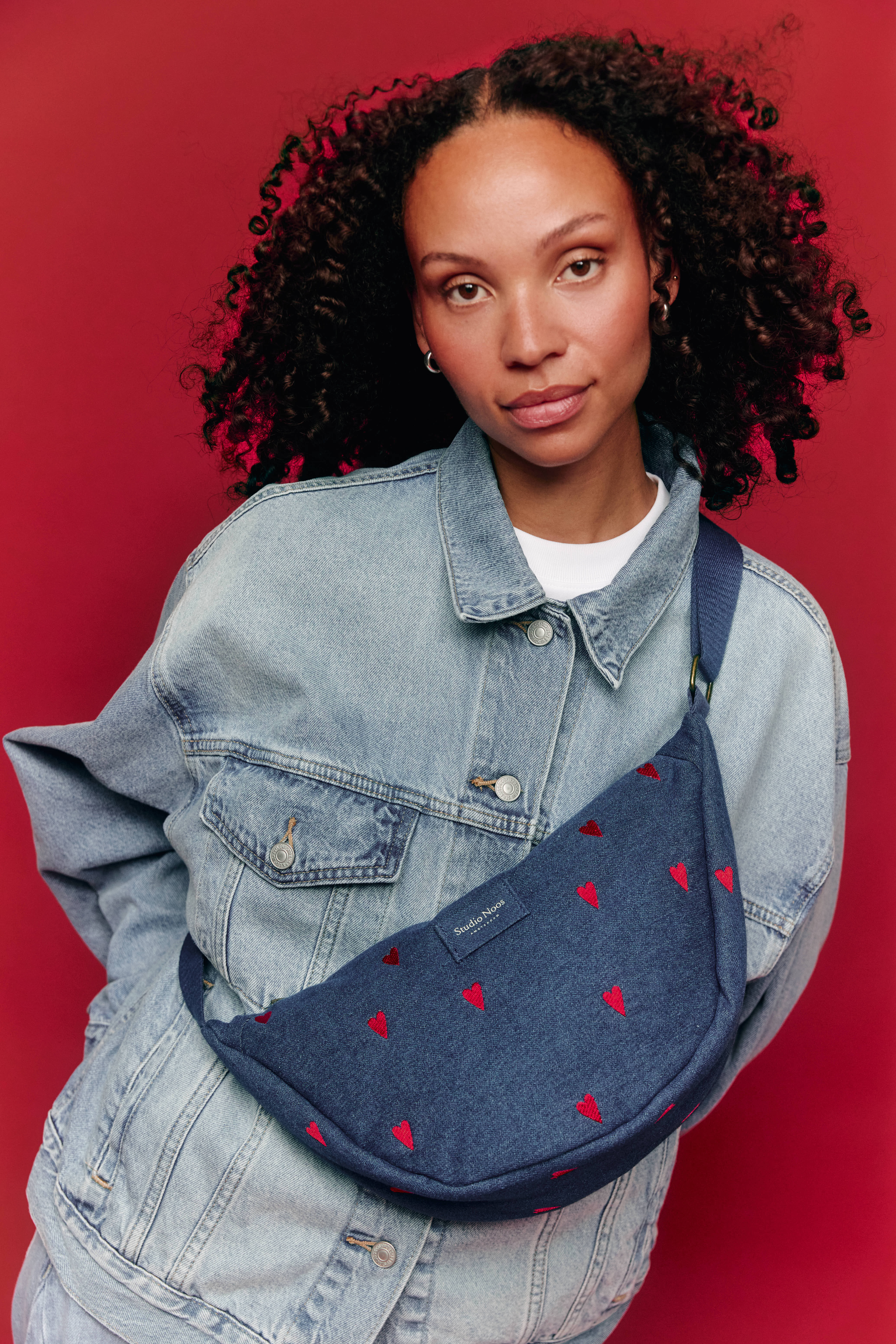 Studio Noos Denim Adult Fanny Pack Dark Blue Red Hearts