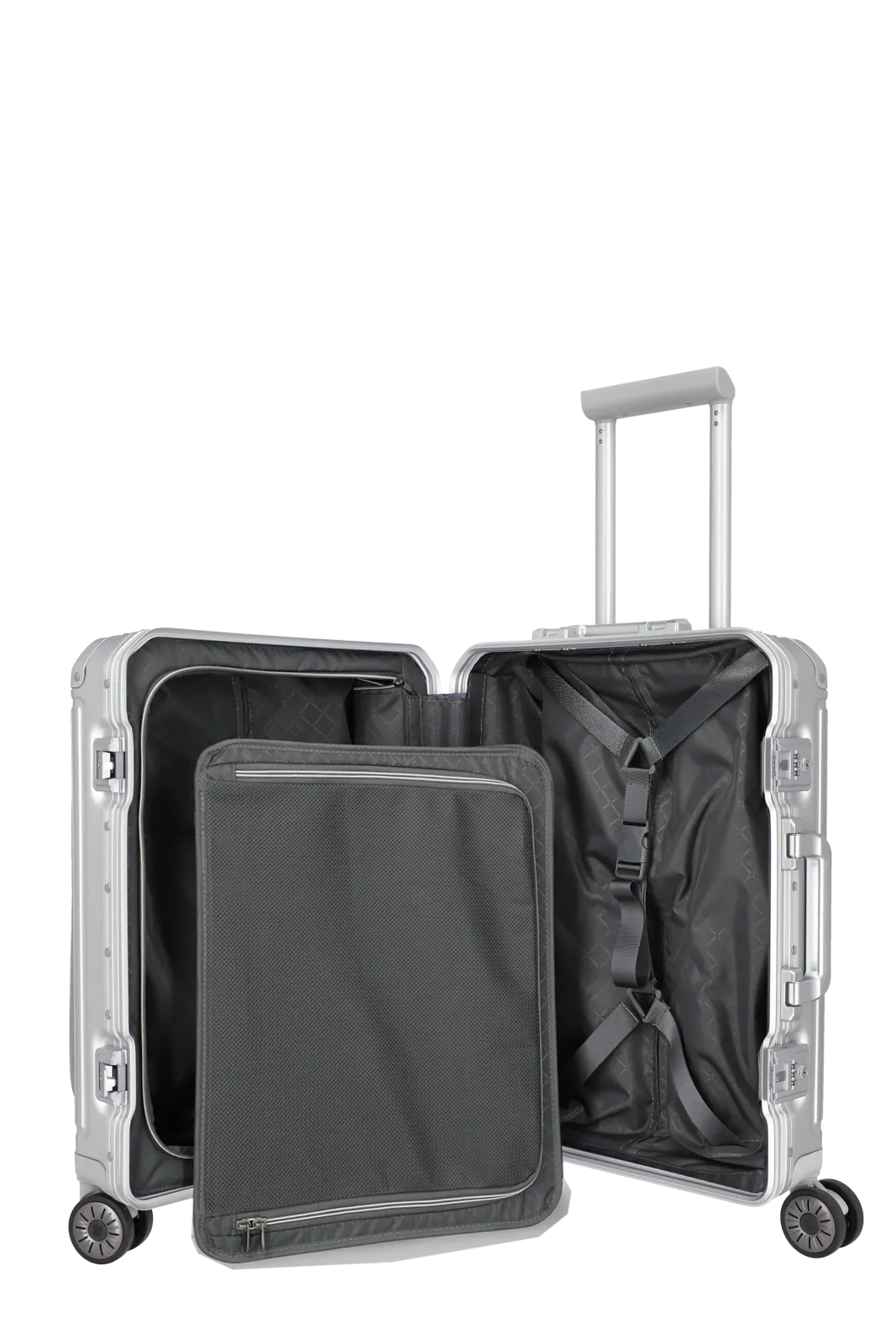 Travelite Next Aluminium Trolley 55cm + Vortasche silber 