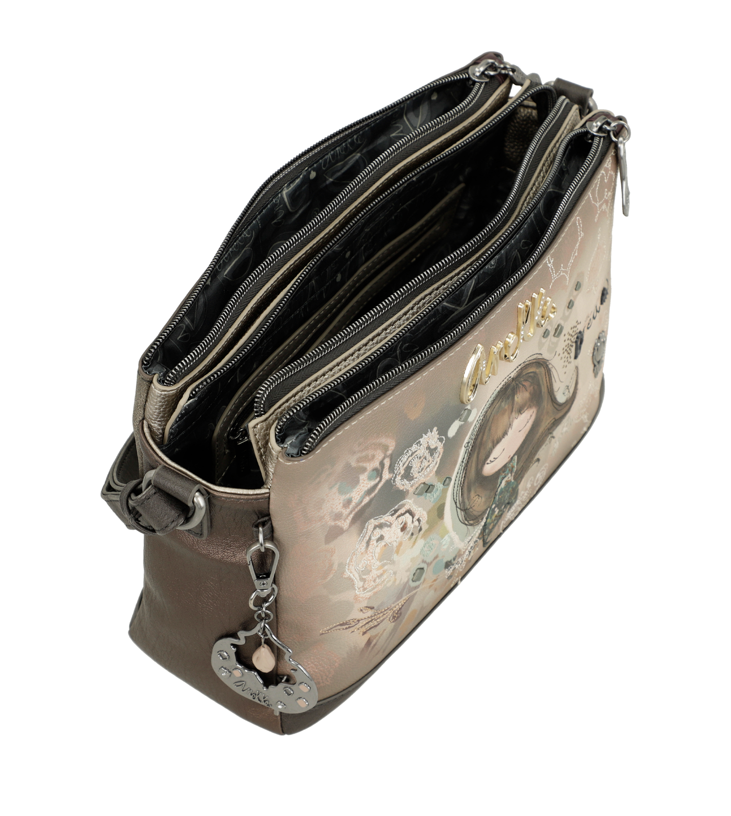 Anekke Umhängetasche gemustert mit 3 Fächern Real